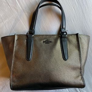 Metallic Gold Coach Leather Crossbody Tote Purse